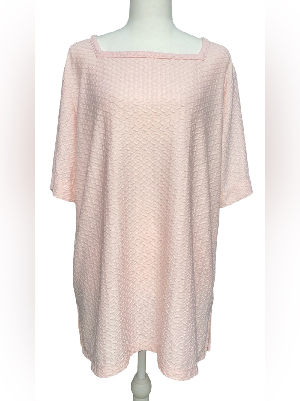 Liz Claiborne Textured Blush Pink Tunic Top XL Square Neck Short Sleeve